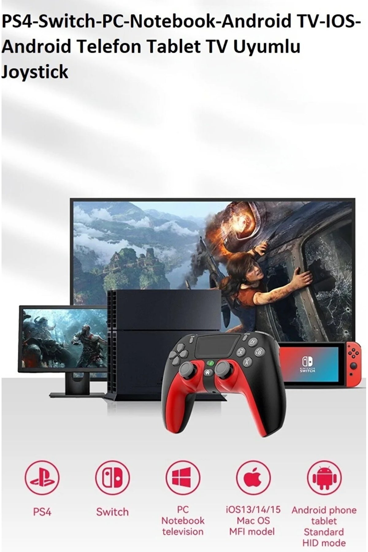 Kablosuz Wireless Ps4 Android Apple Uyumlu iOS Switch Pc Six-axis Oyun Kolu Joystick Mavi
