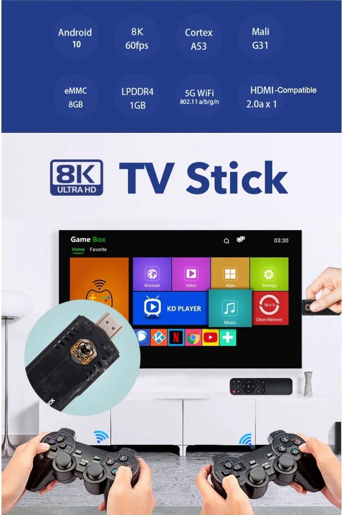 X8 Hdmı 4k Stick 64gb 10.000 Oyunlu Android Retro Tv Oyun Konsolu
