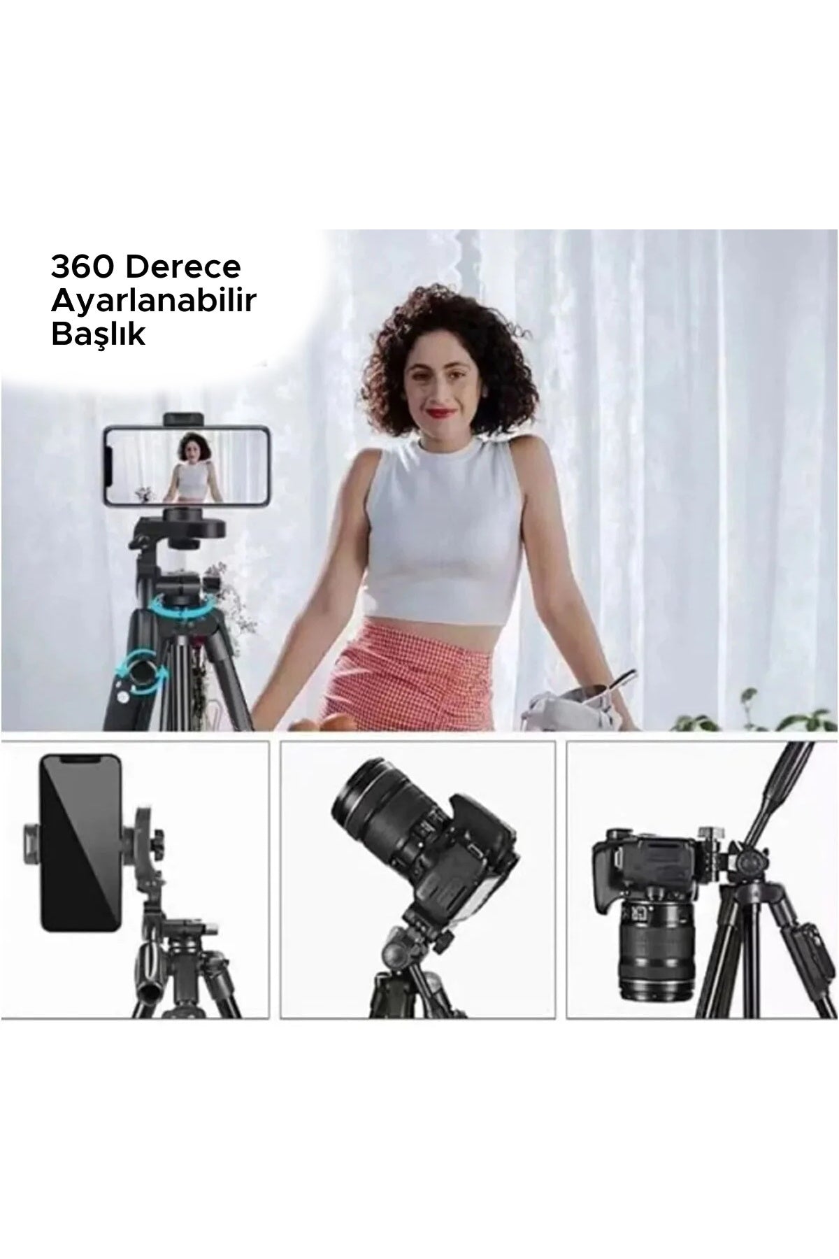 360 Derece Ayarlanabilir 1.36 Metre Kumandalı Telefon Kamera Uyumlu Sabitleyici Tripod