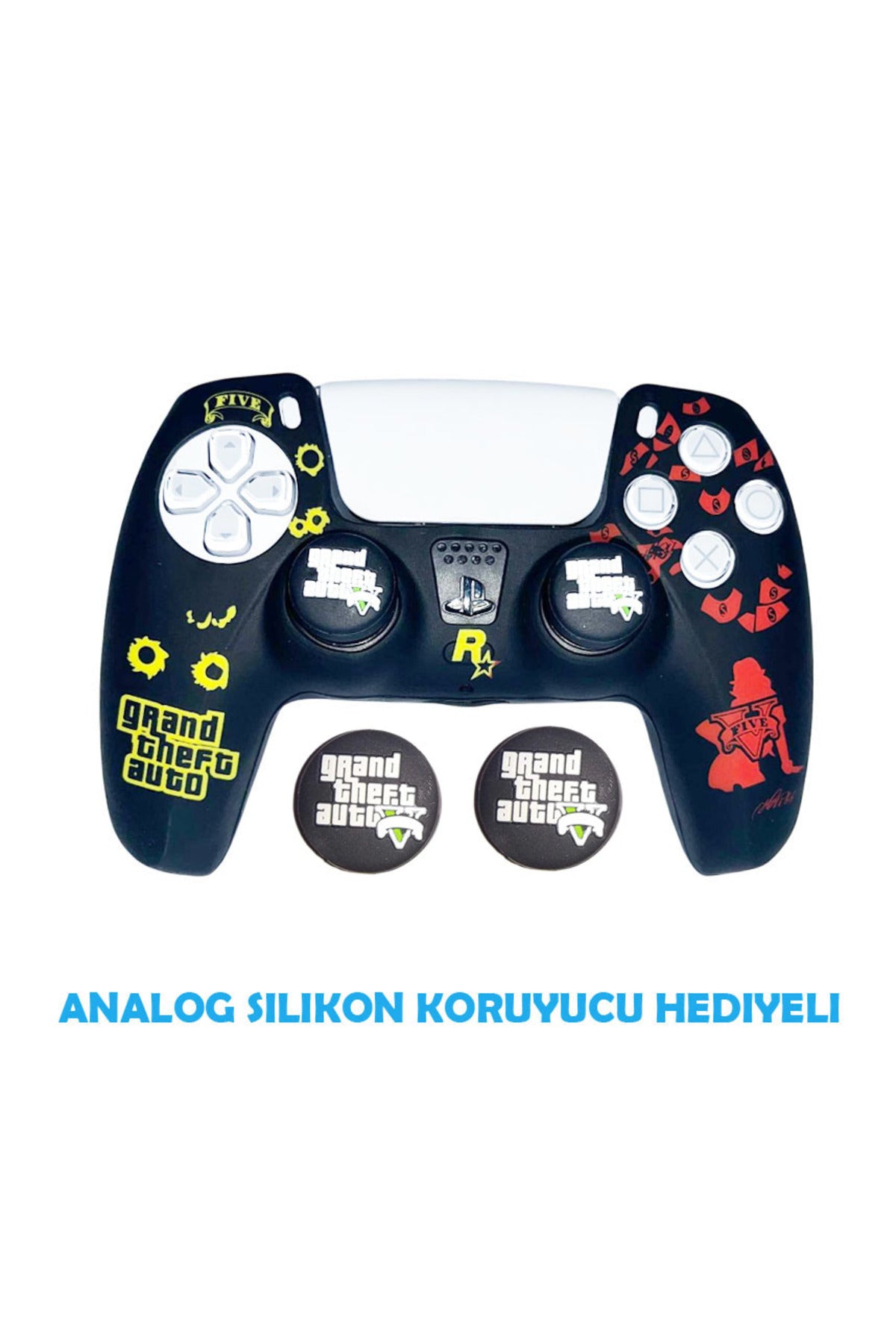 PS5 Dualsense Grand Theft Auto 5 Koruyucu Silikon Kılıf + Analog silikon Koruyucu