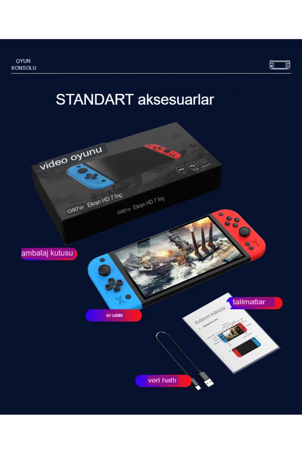 GX90 7 İnç IPS HD Ekran Oyun Konsolu Linux İşletim ve Çoklu Sistem Emülatörü Arcade Oyun Konsolu
