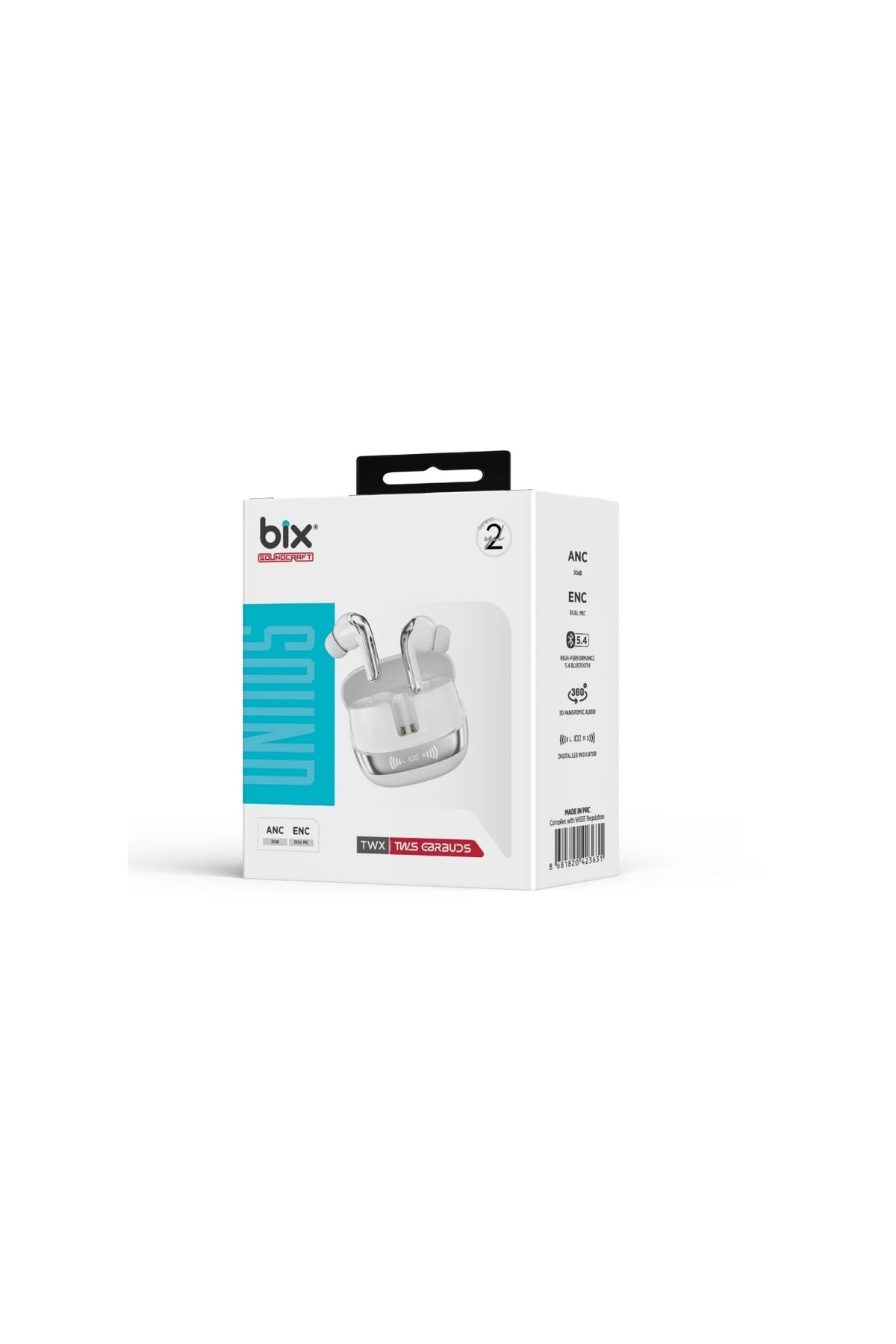 Bix TWX Soundcraft ANC ENC Bluetooth 5.4 TWS Kablosuz Kulak içi Kulaklık Beyaz
