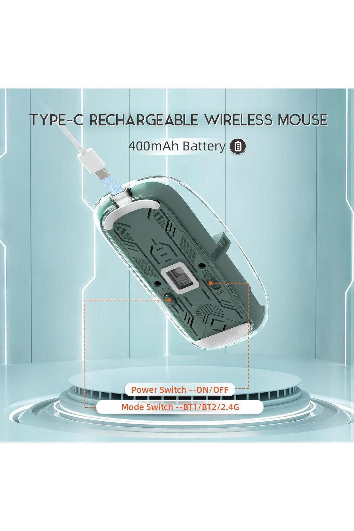 M133 Şeffaf Kablosuz Bluetooth Mouse Üç Modlu Sessiz Şarj Edilebilir