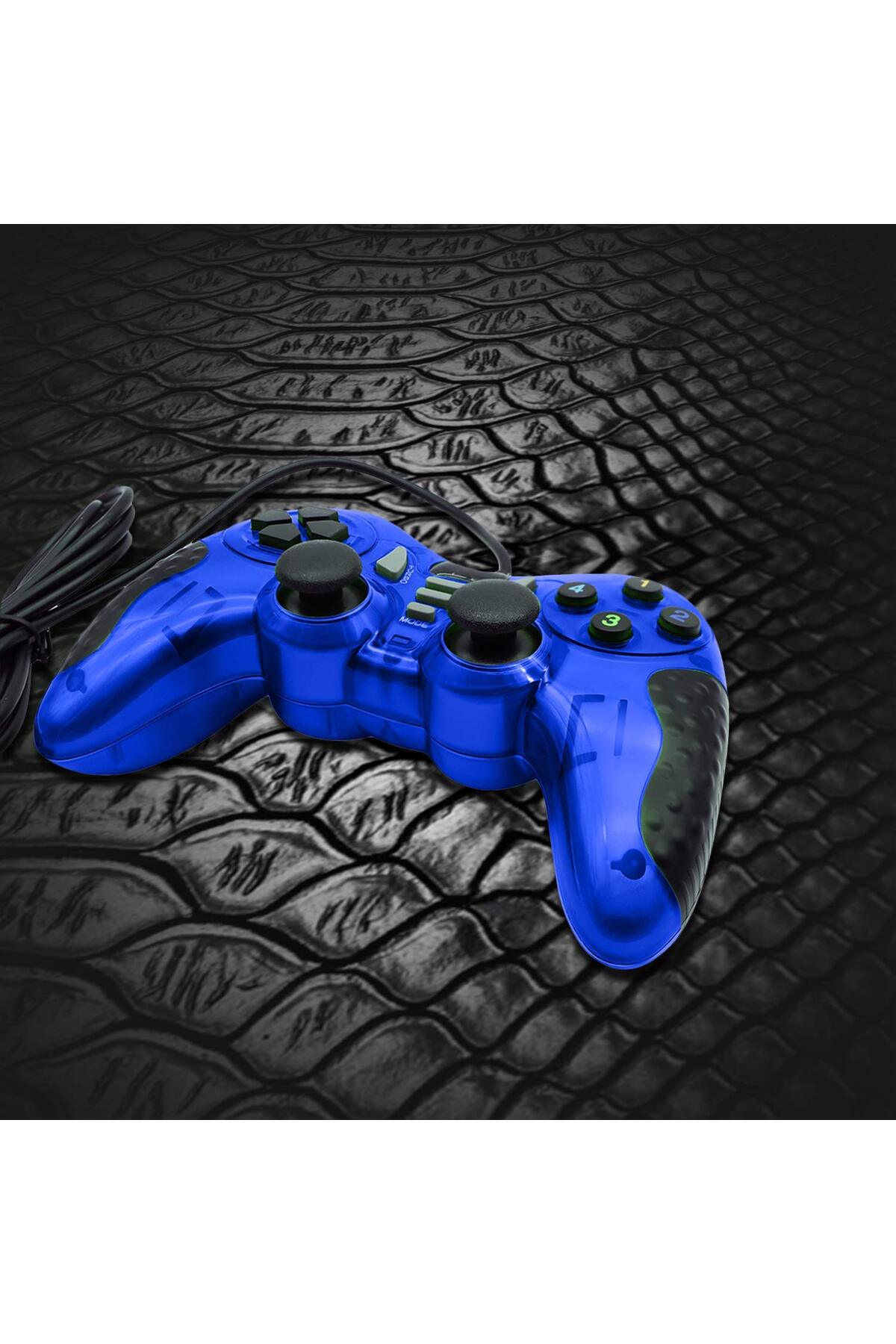Pc Uyumlu Usb Dual Shock Titreşimli Joystick Oyun Kolu-cfl-2586 Mavi