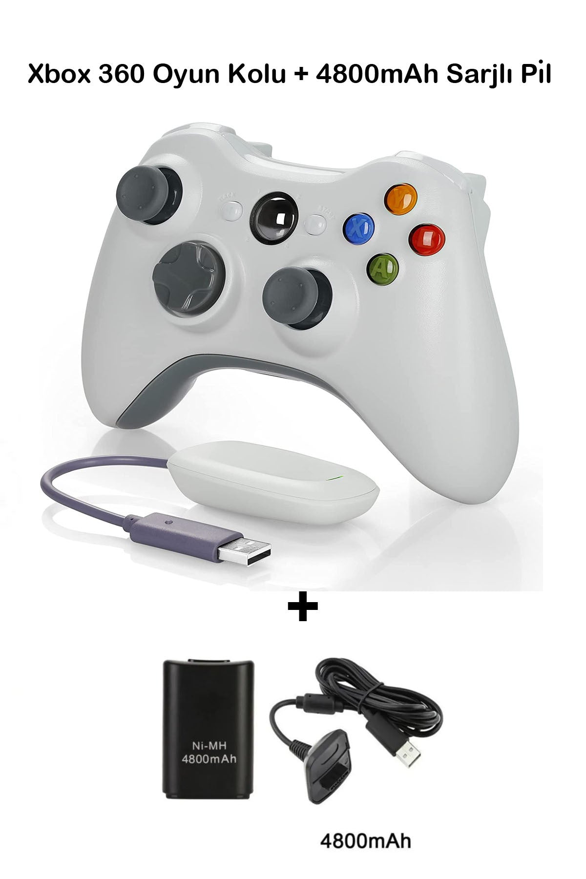 Xbox 360 Pc Uyumlu Kablosuz Analog Oyun Kolu Ve 4800mah Batarya Seti Beyaz