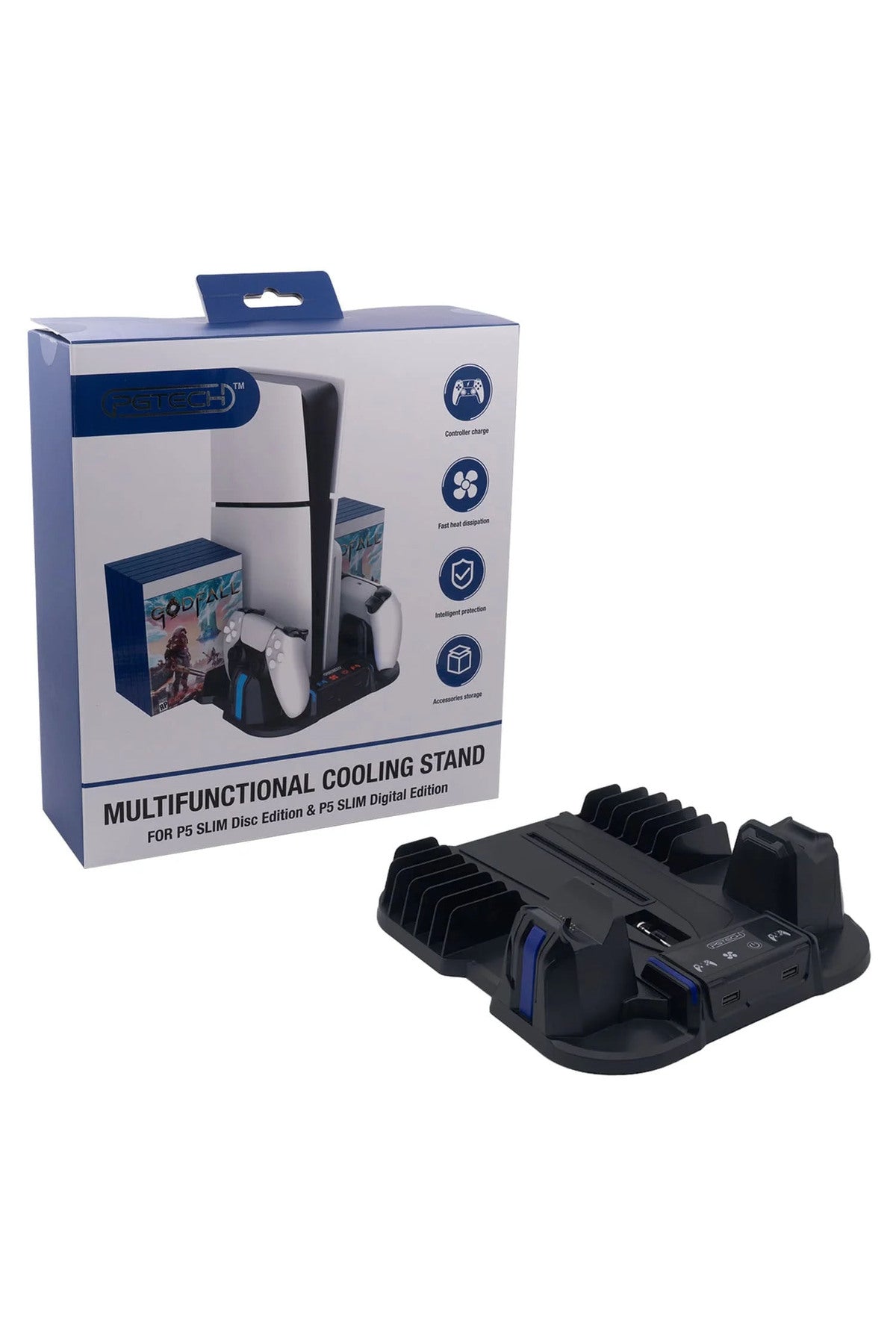 Pg-tech Gp-521 Ps5 Slim Disk/ps5 Slim Dijital Uyumlu Multifonksiyonel Soğutucu Fan Şarj Stand Siyah
