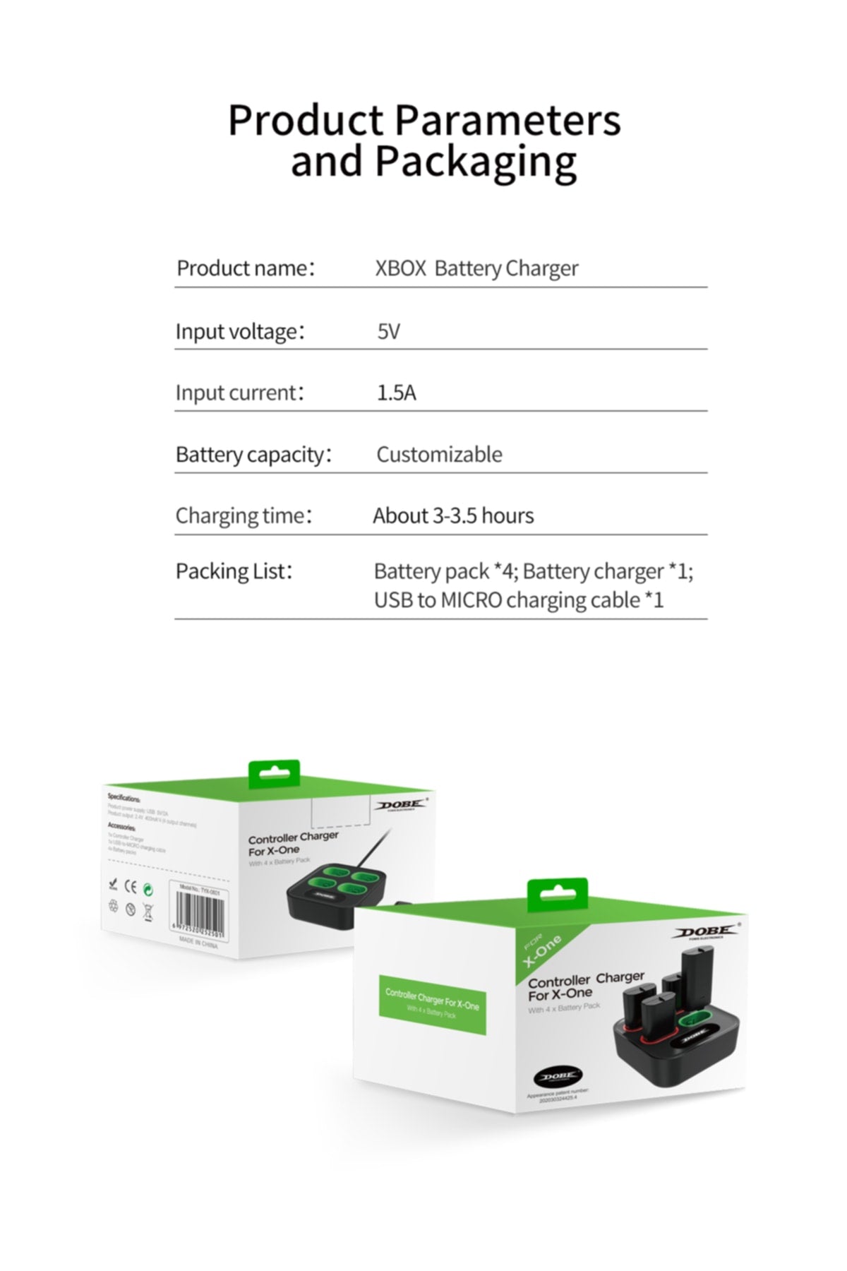 Dobe 4'Lü Xbox One-X-S-Series X-S Joystick 400 mAh Pil Şarj Stand