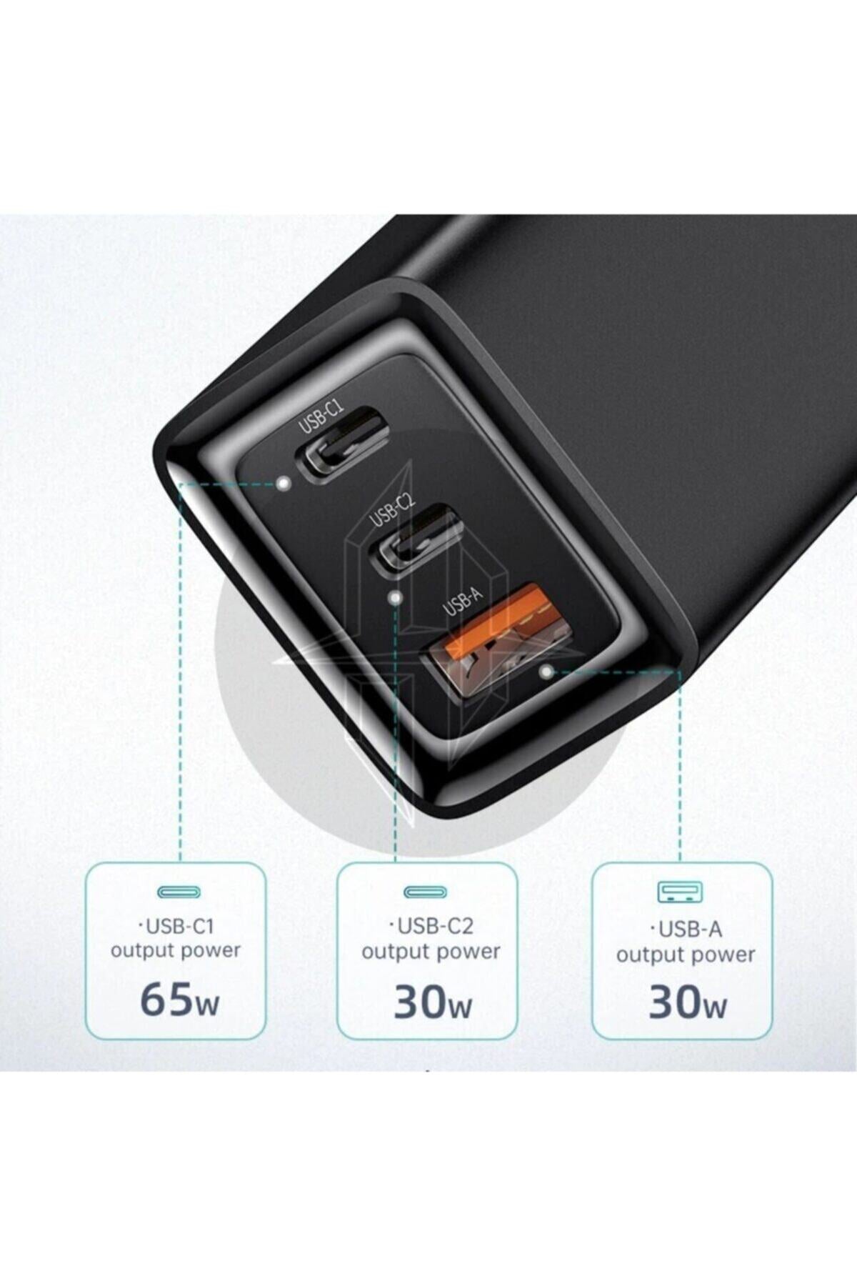 Ch-7921 Gan 65w Yüksek Hızlı 2typec 1usb Giriş Şarj Adaptörü-siyah