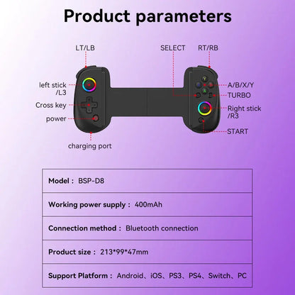 D8 Telefon Tablet Switch Dönüştürücü Bluetooth Oyun Kolu