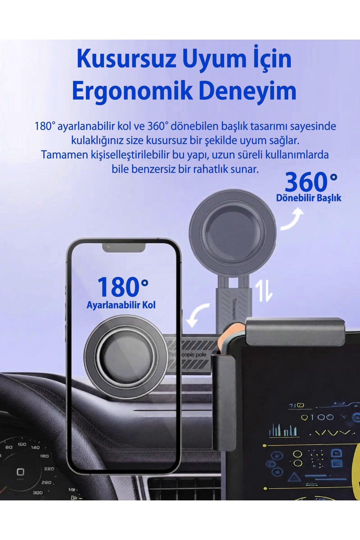 Teleskopik Manyetik Araç Ekranı & Monitör Telefon Tutucu - TC03
