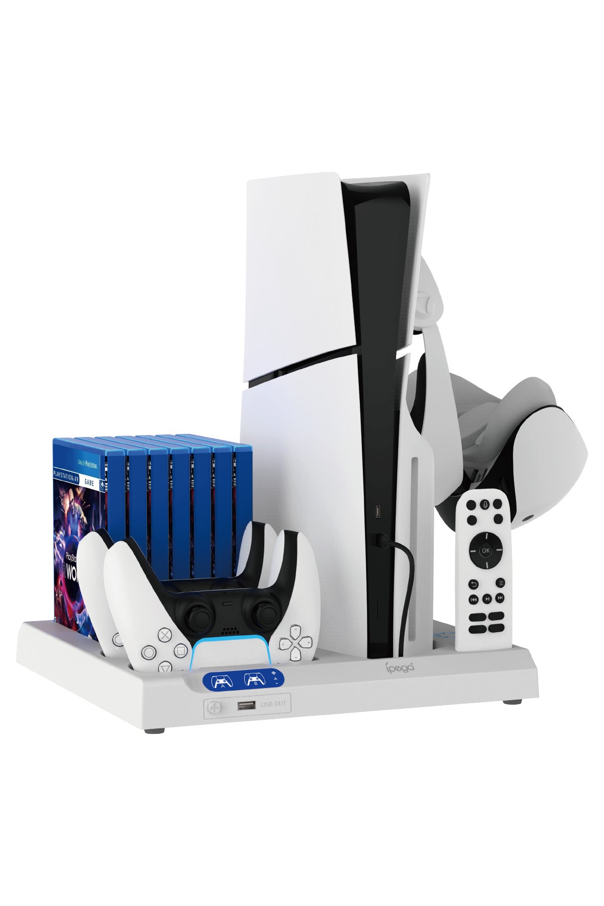 İpega Ps5 Slim Dijital/ps5 Slim Disk Multifonksiyonel Şarjlı,soğutucu Fanlı,vr Standlı Cd Raf Stand