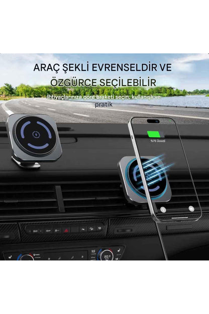 Magsafe Güçlü Manyetik 15w Hızlı Şarj Led Işıklı Araç Telefon Tutucu