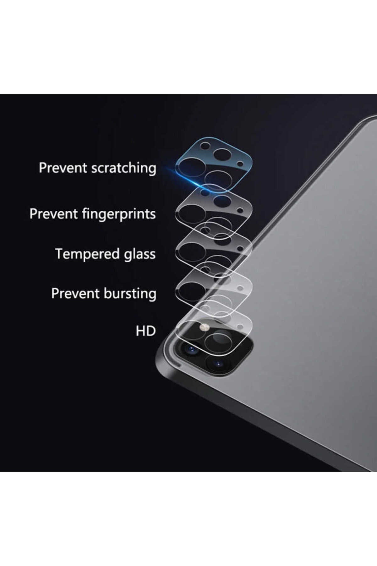 Apple Uyumlu iPad  Pro 12.9 2020 4.nesil Kamera Lens Koruyucu Cam Şeffaf