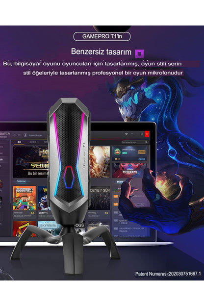 Gamepro T1 USB RGB Profesyonel Oyun ve Canlı Yayın Mikrofonu