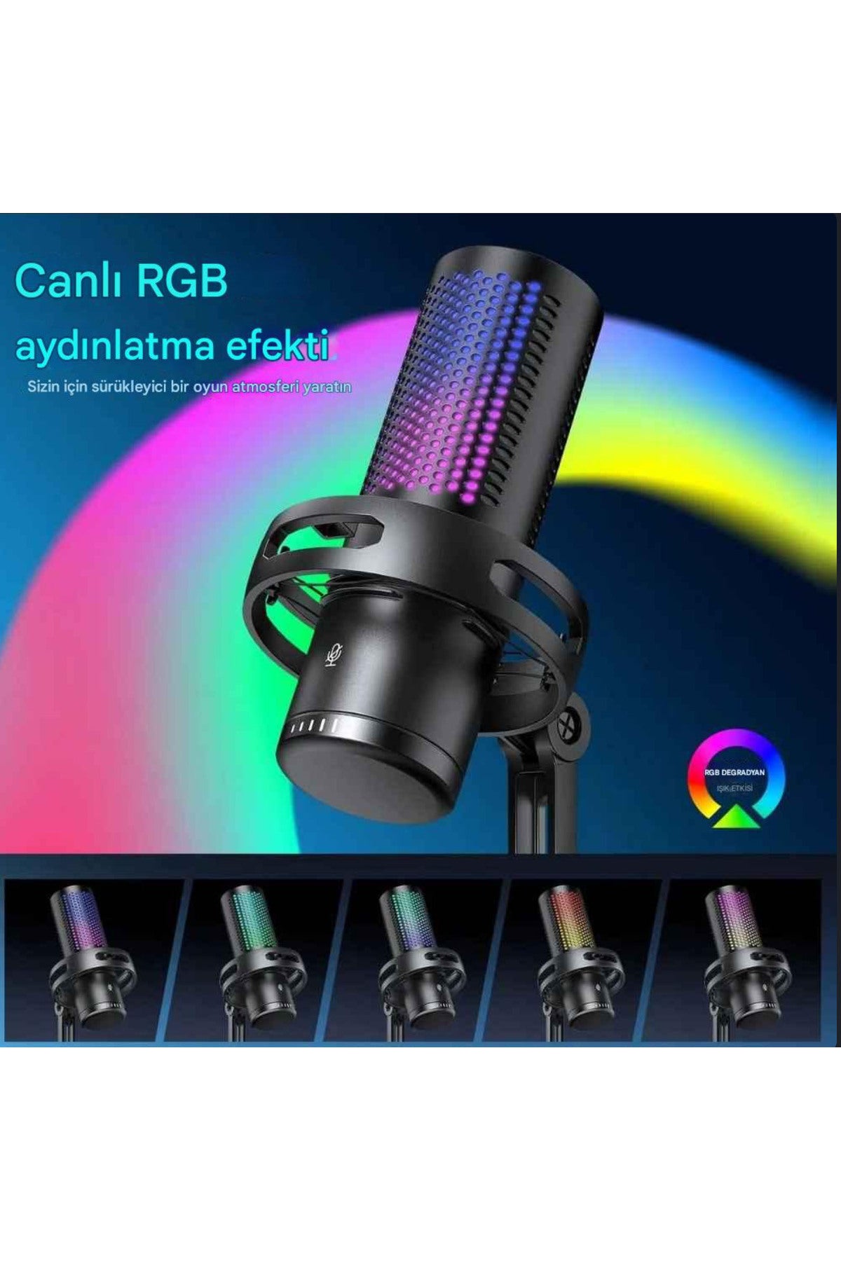Gm7 Profesyonel Rgb Semi Pro Tak Çalıştır Usb Kablolu Vlog Canlı Yayın Stüdyo Mikrofon Siyah