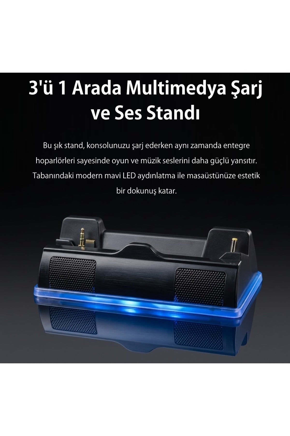PSP 3000/2000 Uyumlu 3in1 Mavi Led Işık Hoparlörlü Şarj Standı - WT-P32