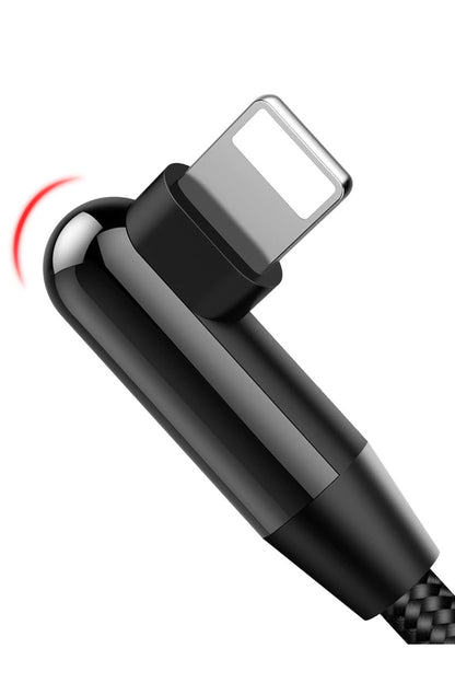 Apple Uyumlu iPhone Lightning 90 Derece Led Işık Gamer Şarj Ve Data Kablo