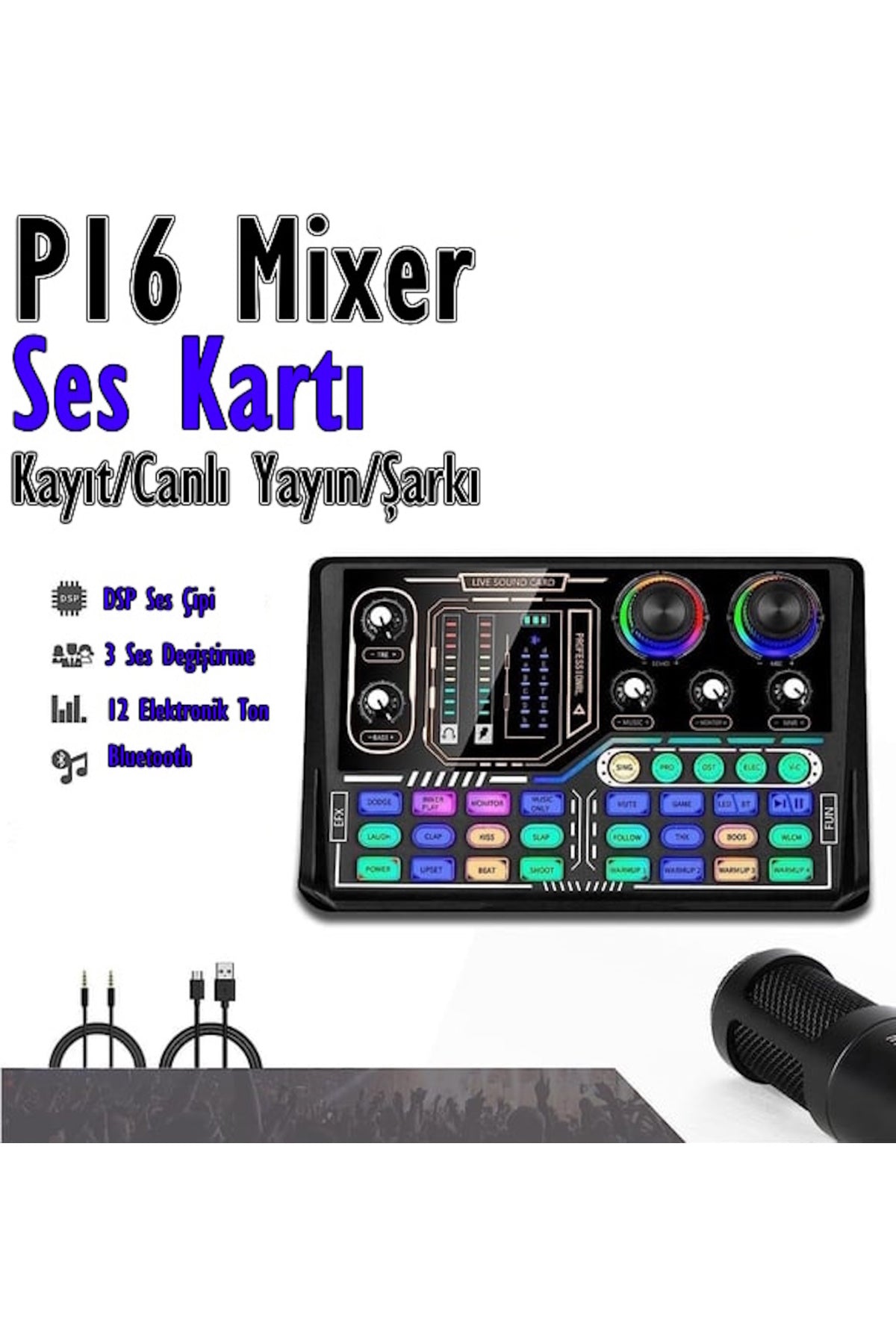 P16 RGB Profesyonel Stüdyo Mikrofon Mikser