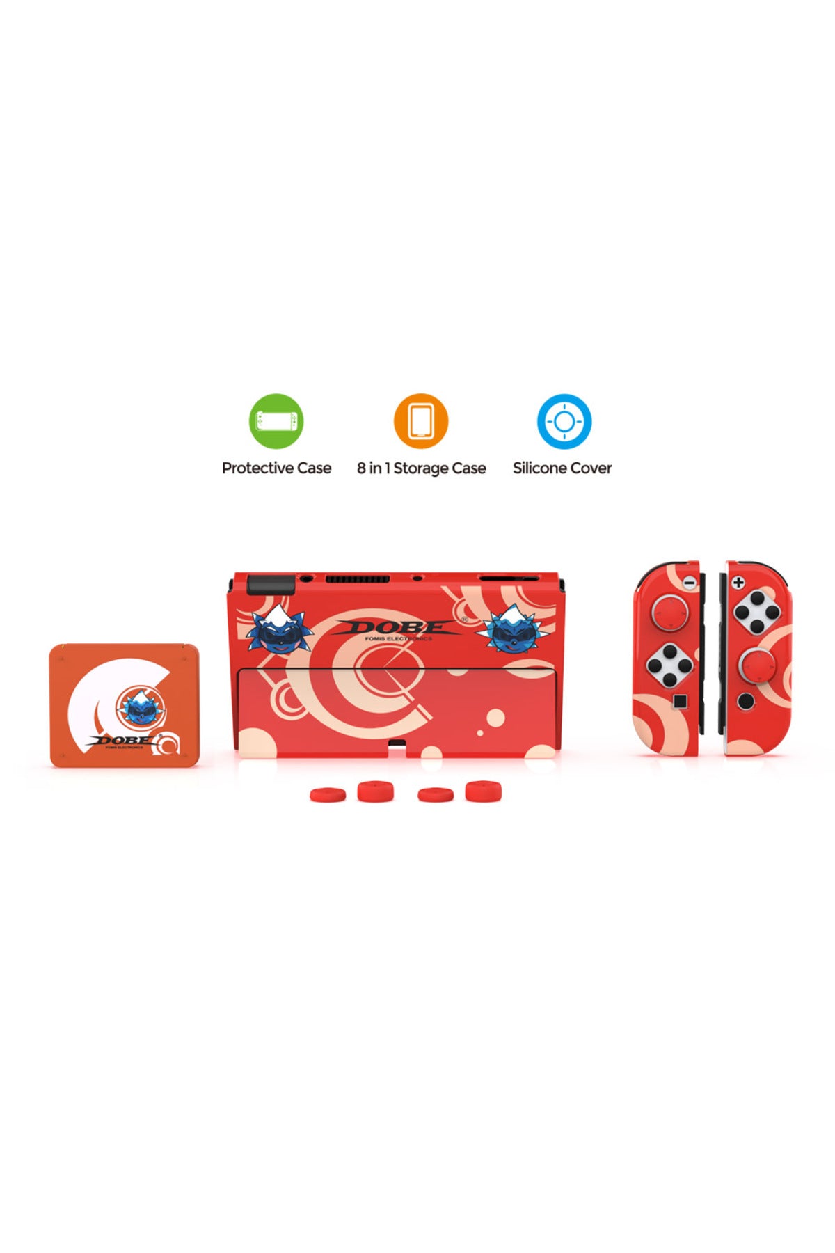 Switch Oled 3in1 Standlı Rnkli Kılıf Analog Yükseltici Ve Koruyucu Kart Kutusu Kırmızı