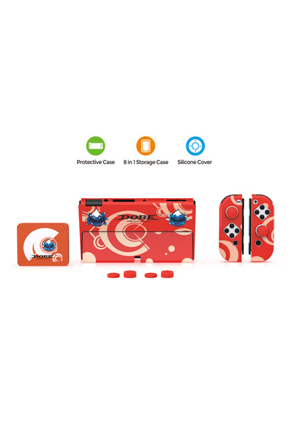 Switch Oled 3in1 Standlı Rnkli Kılıf Analog Yükseltici Ve Koruyucu Kart Kutusu Kırmızı