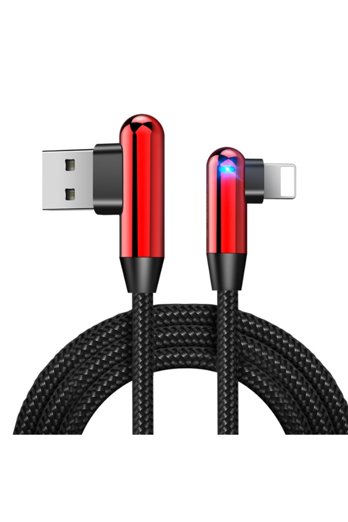 Apple Uyumlu iPhone Lightning 90 Derece Led Işık Gamer Şarj Ve Data Kablo