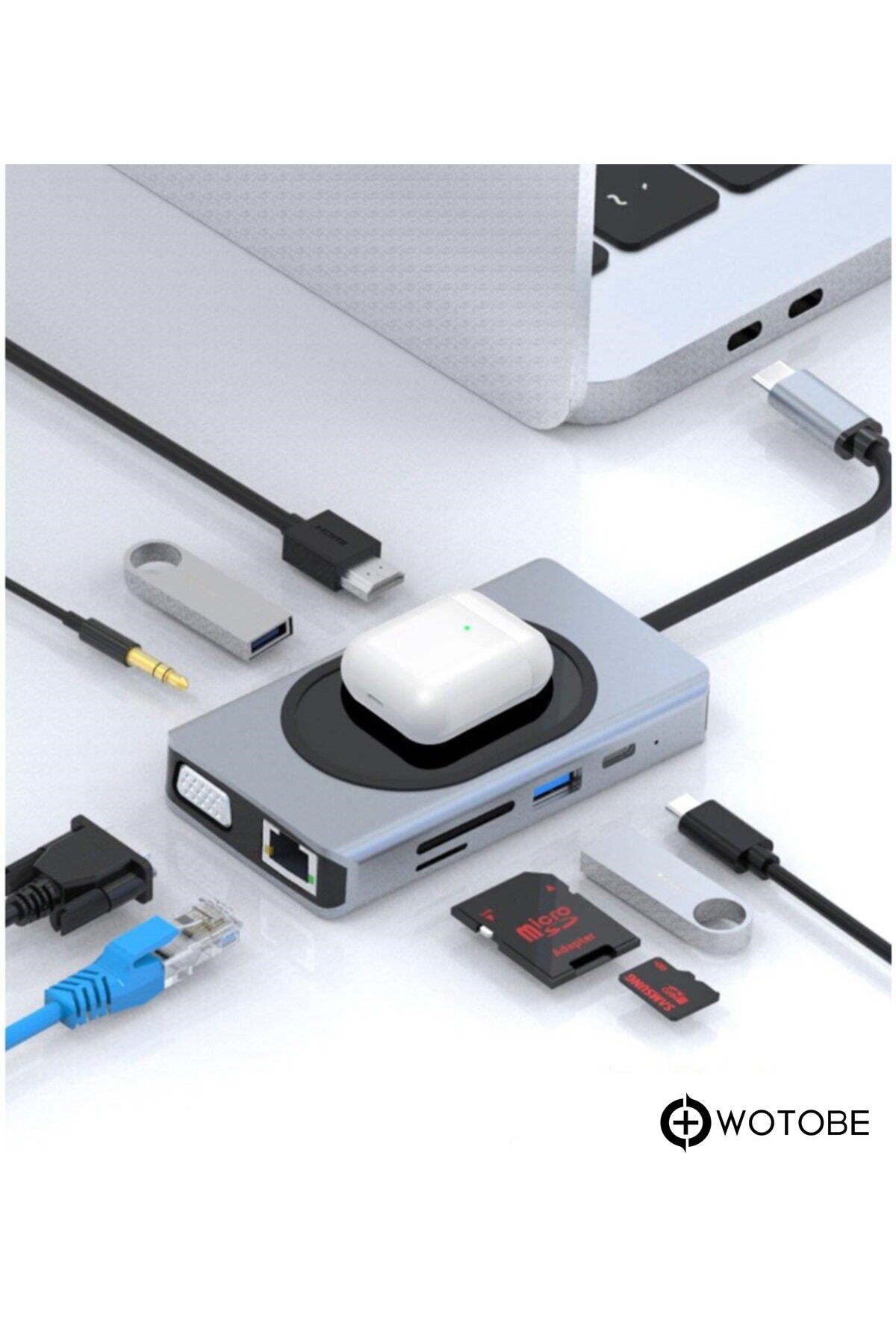 9 Portlu Kablosuz Şarjlı Usb-c Hdtv Hdmı Pd Sd Tf Rj45 Vga Dönüştürücü Adaptör HDMI