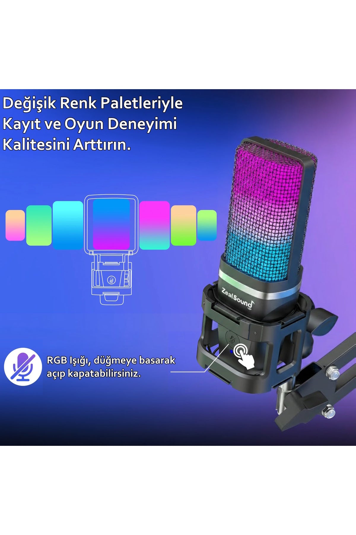 A68S RGB USB Profesyonel Mikrofon
