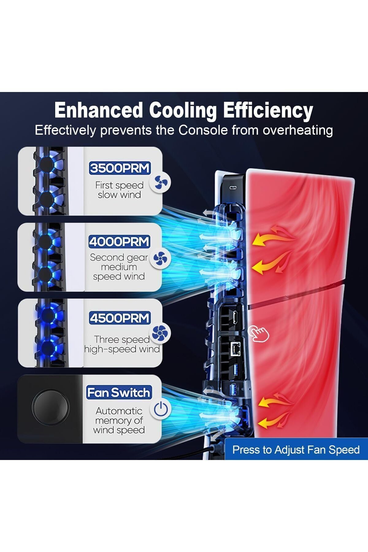 Tp5-3538 Ps5 Slim İçin Led Işıklı Kademeli Güçlü Soğutma Fanı Siyah