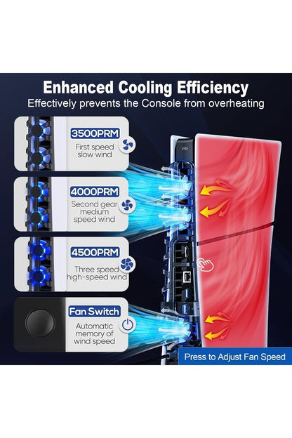 Tp5-3538 Ps5 Slim İçin Led Işıklı Kademeli Güçlü Soğutma Fanı Siyah