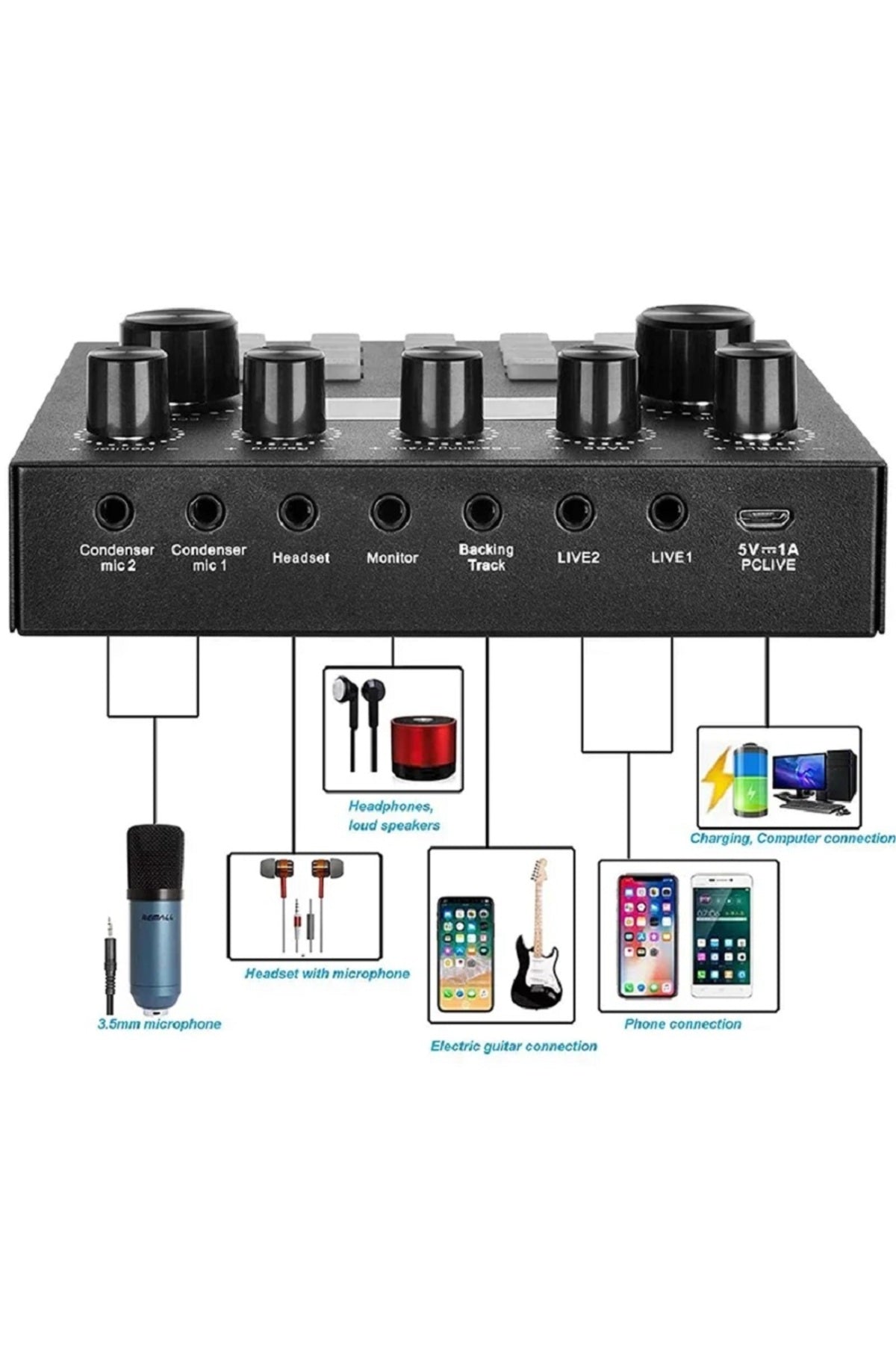 Lgt240 Filtreli Condenser Mikrofon V8s Live Plus Ses Kartı Ve Standlı Set