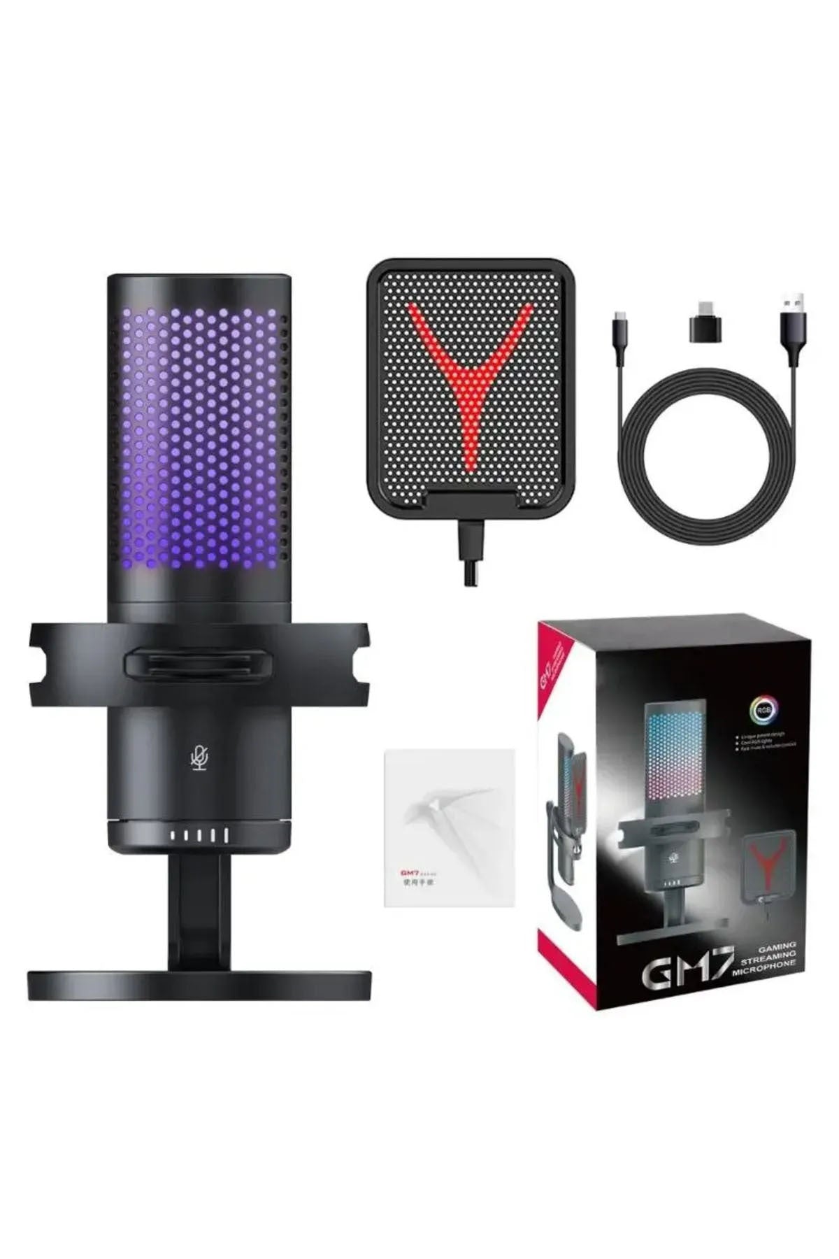 Gm7 Profesyonel Rgb Semi Pro Tak Çalıştır Usb Kablolu Vlog Canlı Yayın Stüdyo Mikrofon Siyah