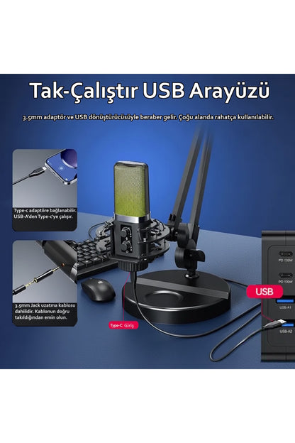 X3R RGB USB Condenser Profesyonel Mikrofon