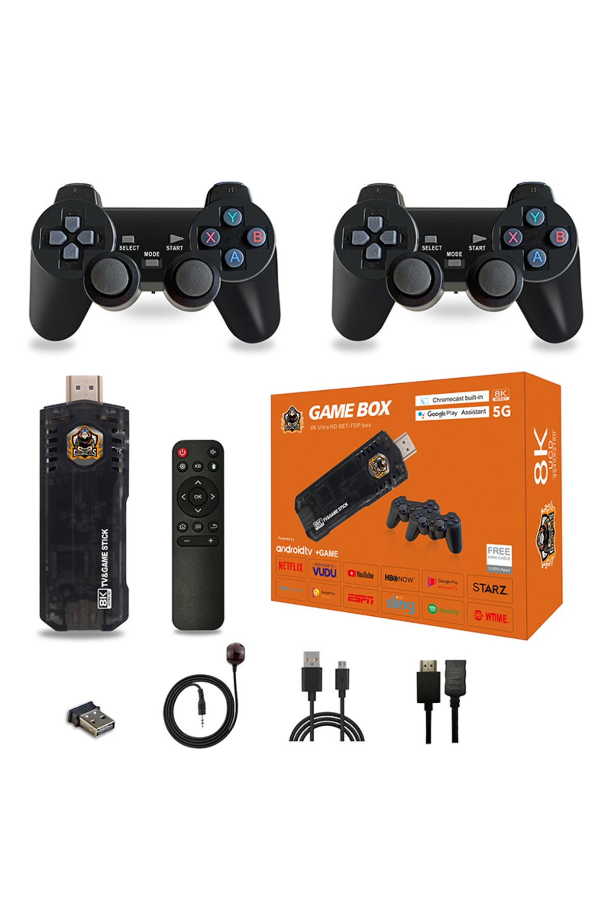 X8 Hdmı 4k Stick 64gb 10.000 Oyunlu Android Retro Tv Oyun Konsolu