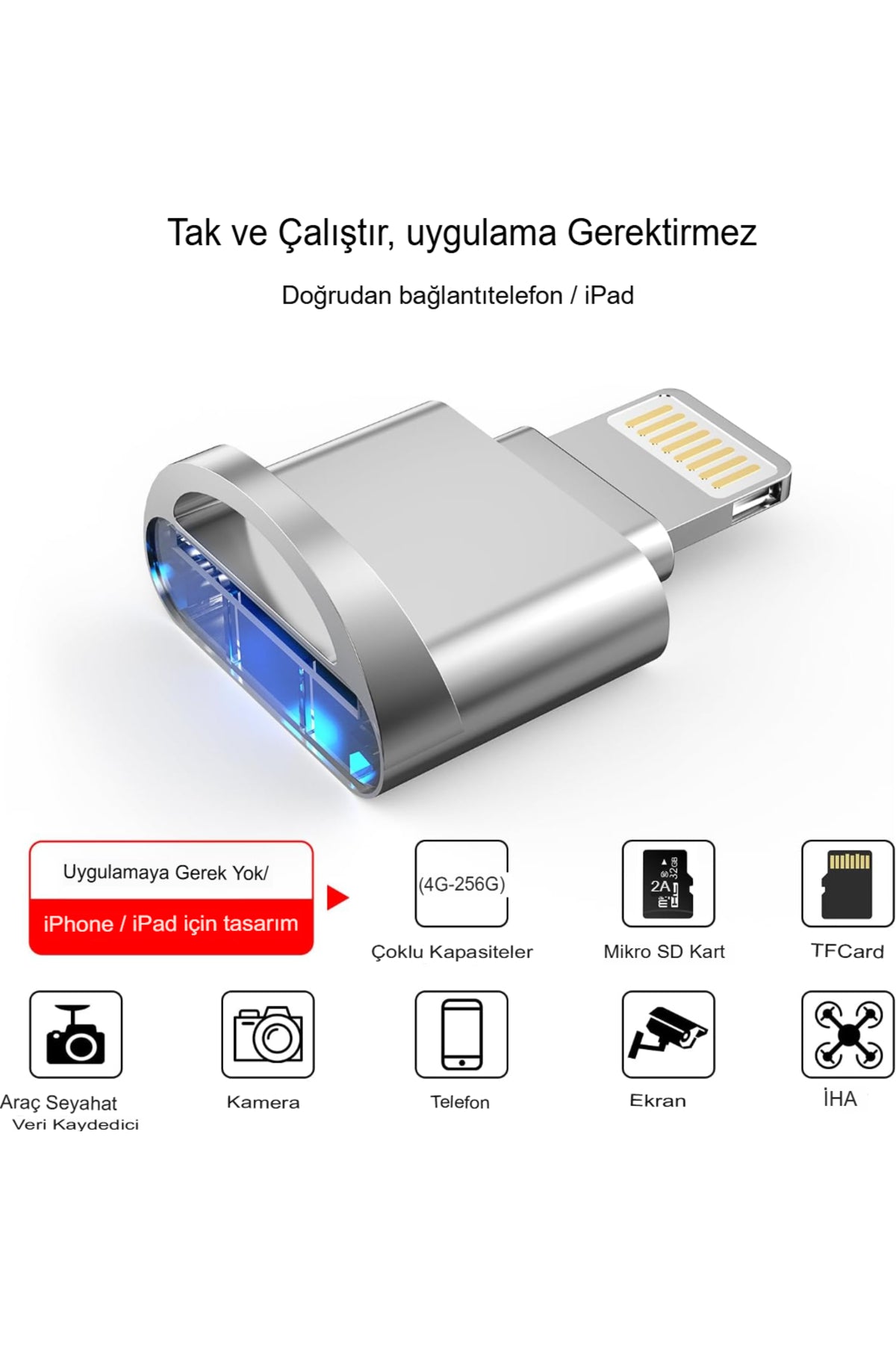 Apple Uyumlu iPhone iPad Micro Sd Kart Okuyucu, Mfi Sertifikalı Lightning - Micro Sd/tf Kart Okuyucu HDMI