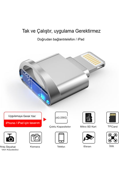 Apple Uyumlu iPhone iPad Micro Sd Kart Okuyucu, Mfi Sertifikalı Lightning - Micro Sd/tf Kart Okuyucu HDMI