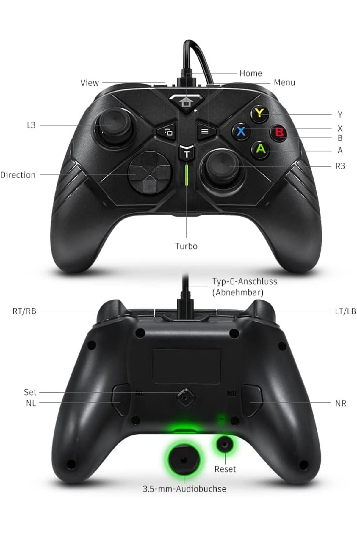 Pc Kablolu Usb Gamepad Windows 10/11 Uyumlu 3,5 Mm Ses Jaklı Makro Ve Turbo Tuşlu Oyun Kolu