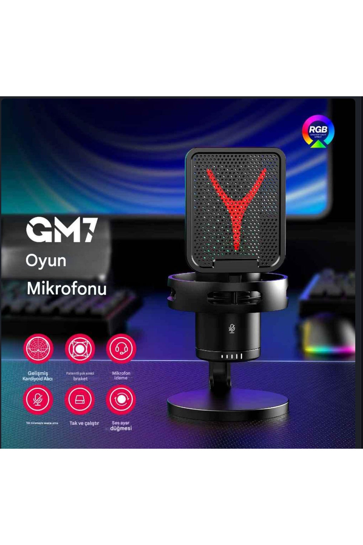 Gm7 Profesyonel Rgb Semi Pro Tak Çalıştır Usb Kablolu Vlog Canlı Yayın Stüdyo Mikrofon Siyah