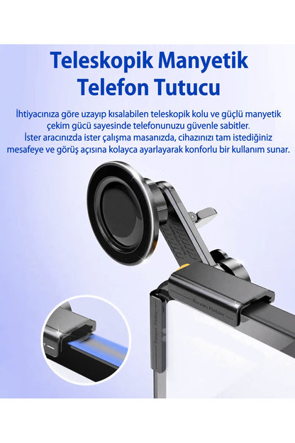Teleskopik Manyetik Araç Ekranı & Monitör Telefon Tutucu - TC03