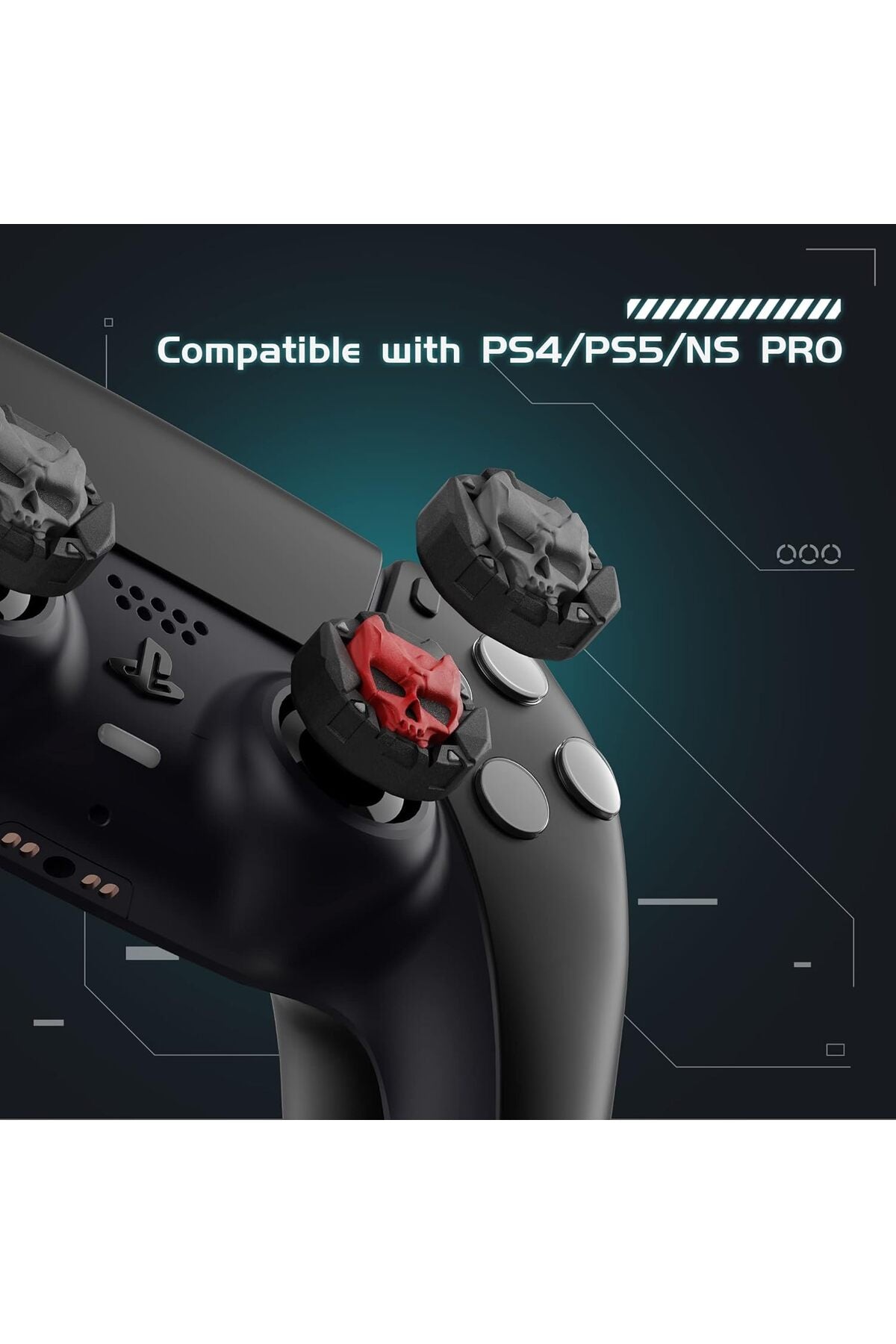 3d Skull Ps5/ps4/ps3/xbox One/one X/one S/series X/series S 3d Analog Silikon Koruyucu -4 Adet Siyah-2