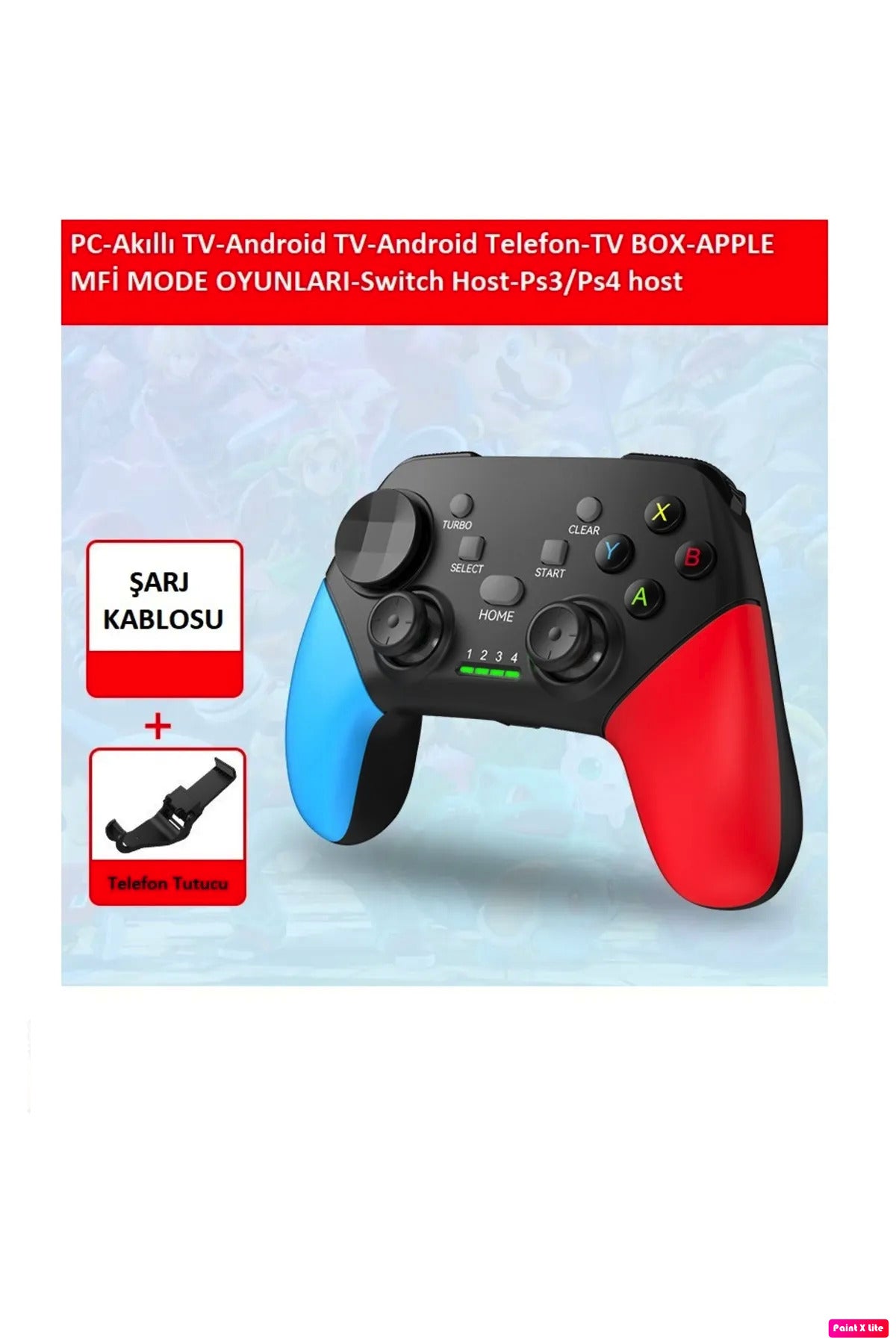 Wireless Kablosuz Pc Android Apple Uyumlu iOS Switch Tv Gamepad Ve Telefon Tutucu Siyah