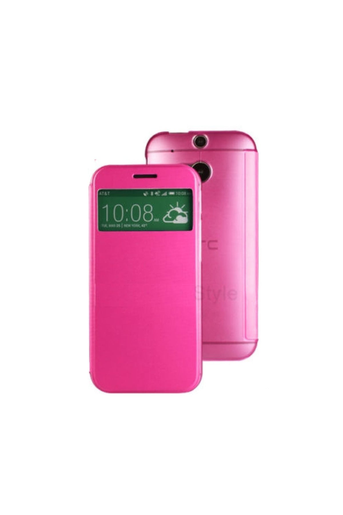 Htc One M8 Pencereli Ve Uyku Modlu Flip Cover - Pembe