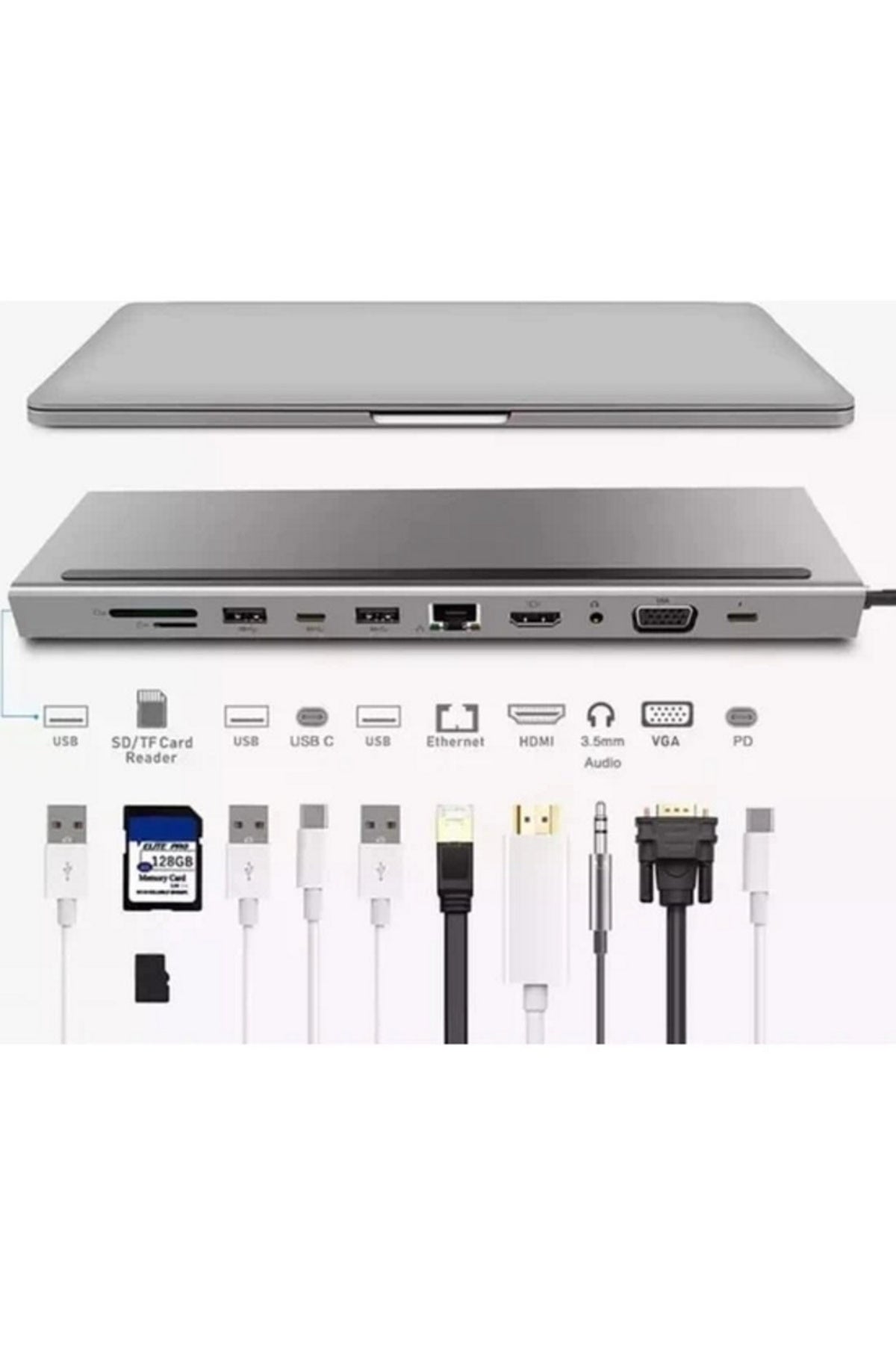 Apple Uyumlu MacBook Usb Type-c Girişli 11 Portlu Hdmı Usb Vga Pd Sd Dönüştürücü HDMI