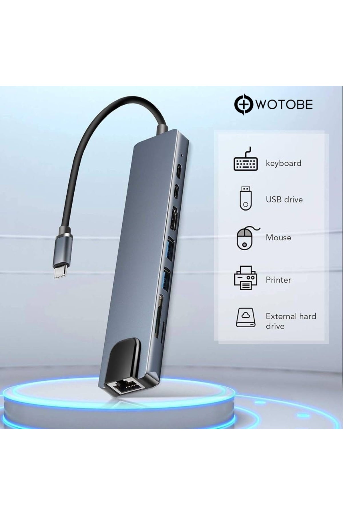 8'i 1 Arada 4k 60hz Usb Type C Sd Tf Hdtv Rj45 Dönüştürücü Hub HDMI