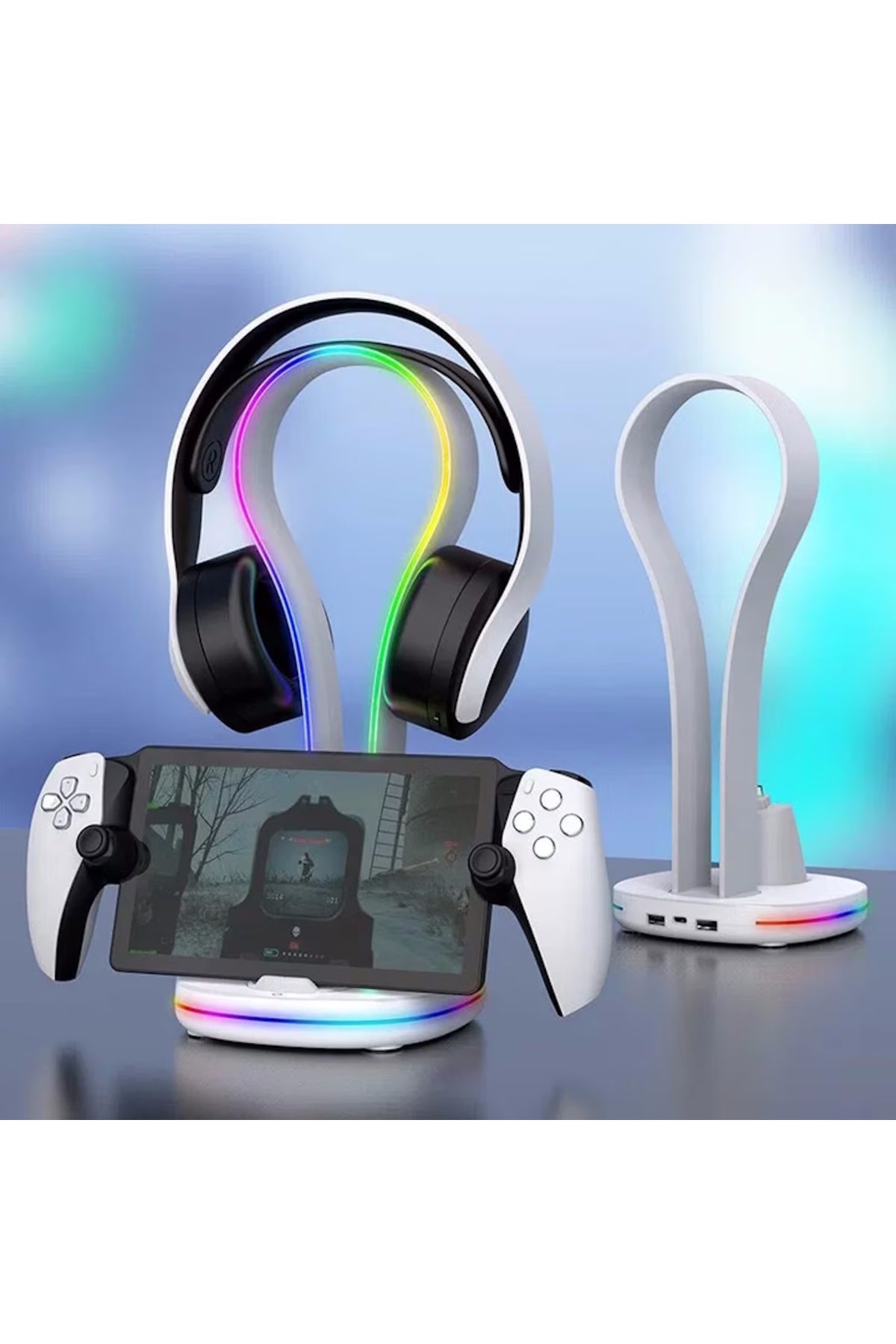 PS5 Portal Uyumlu Şarj İstasyonlu Kulaklık Tutuculu RGB Stand - PG-P5P23