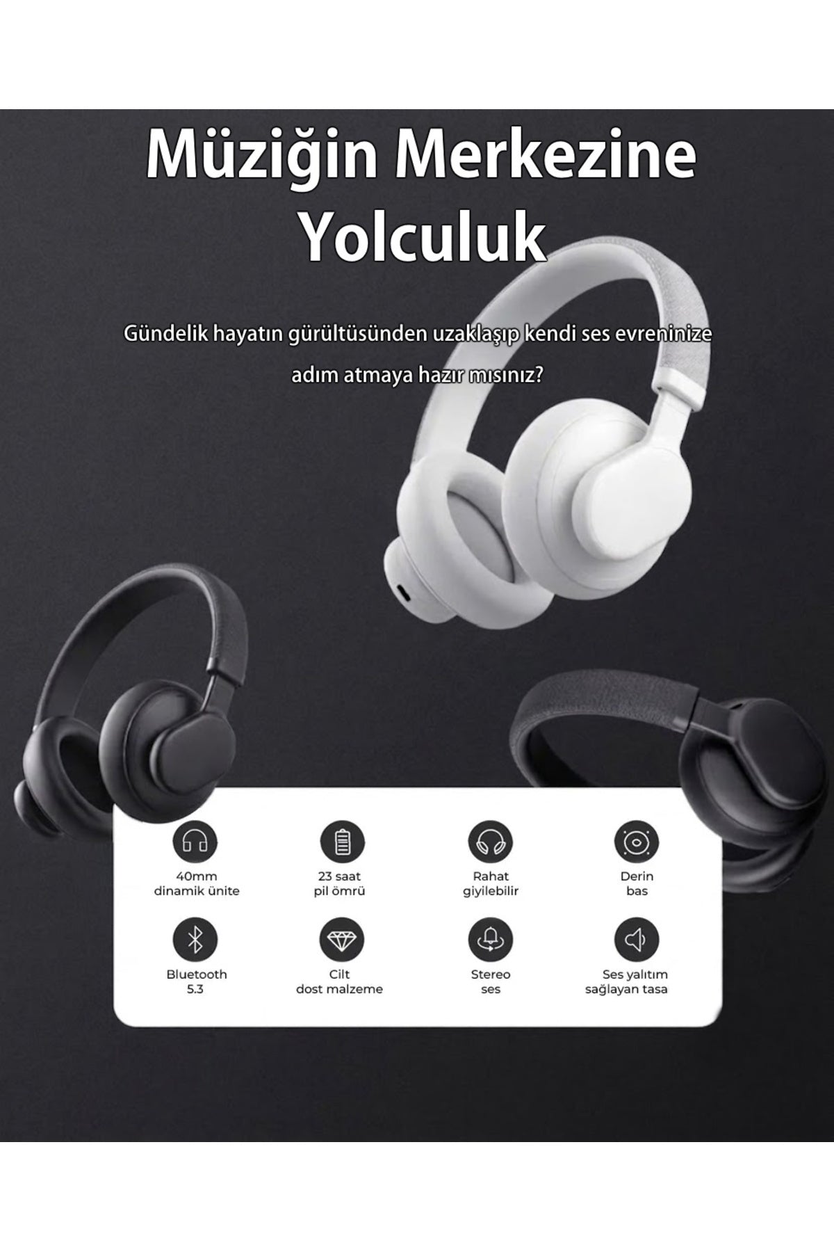 ANC Bluetooth 5.3 Hibrit Kulak Üstü Kablosuz Kulaklık - H1