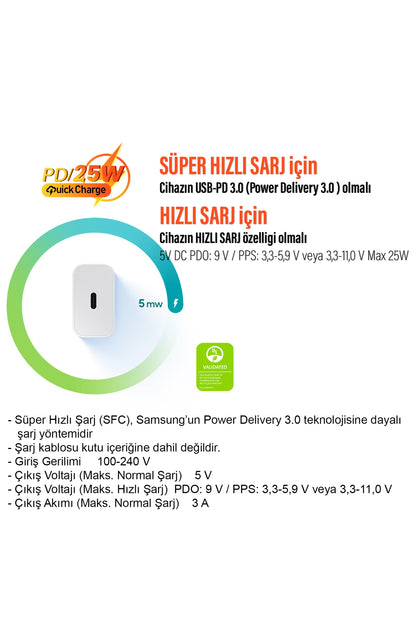 25W Süper Hızlı Type-C Şarj Aleti  Samsung EP-T2510N (Samsung Türkiye Garantili)
