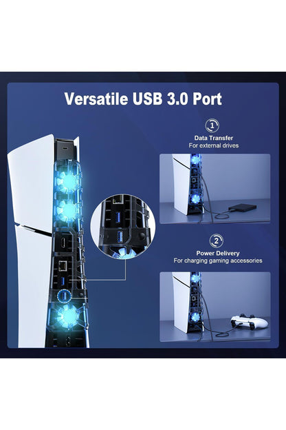 Tp5-3538 Ps5 Slim İçin Led Işıklı Kademeli Güçlü Soğutma Fanı Siyah