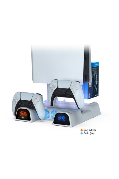 PS5/PS5 Pro/PS5 Slim Uyumlu LED Işıklı Soğutucu Fanlı Şarj İstasyonu - 1511PR