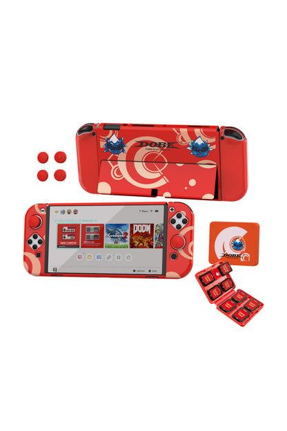 Switch Oled 3in1 Standlı Rnkli Kılıf Analog Yükseltici Ve Koruyucu Kart Kutusu Kırmızı