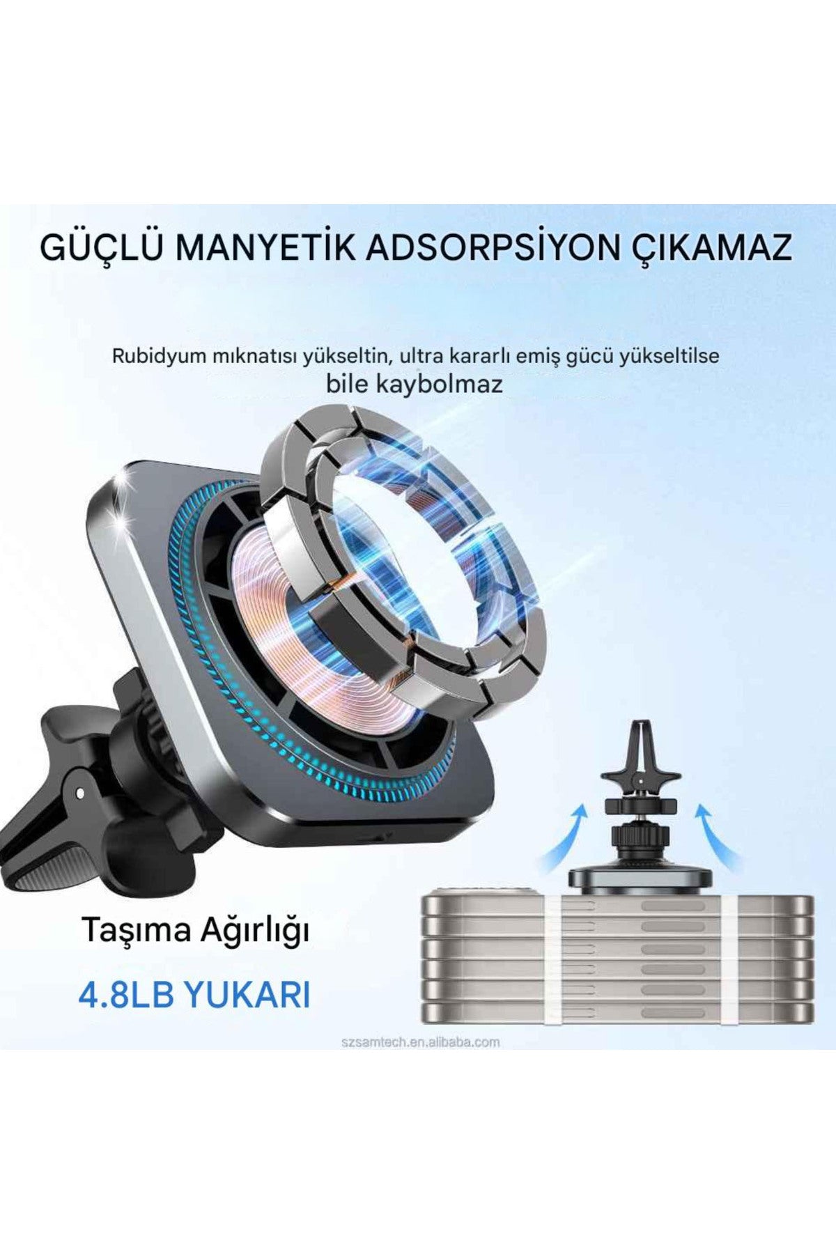 Magsafe Güçlü Manyetik 15w Hızlı Şarj Led Işıklı Araç Telefon Tutucu